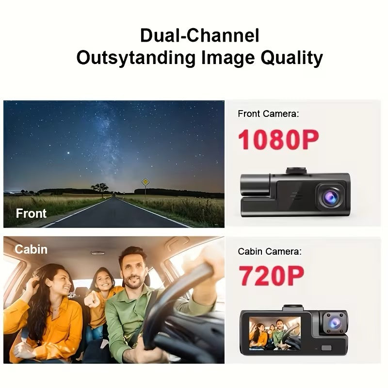 Two/Triple Camera Dash Cam - Infrared Night Vision, 1080P Front And 720P Rear, 170° Wide Angle & Built-In Audio - Optional 32GB Card, Loop Recording, G-Sensor - Perfect Vehicle Safety Camera 24 Hours Parking Mode for New Cars Or Holiday Gifts